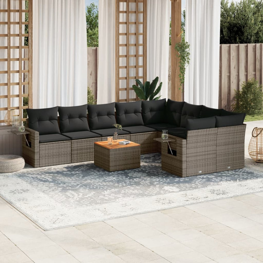 Set Mobilier De Grădină Cu Perne, 10 Piese, , Poliratan