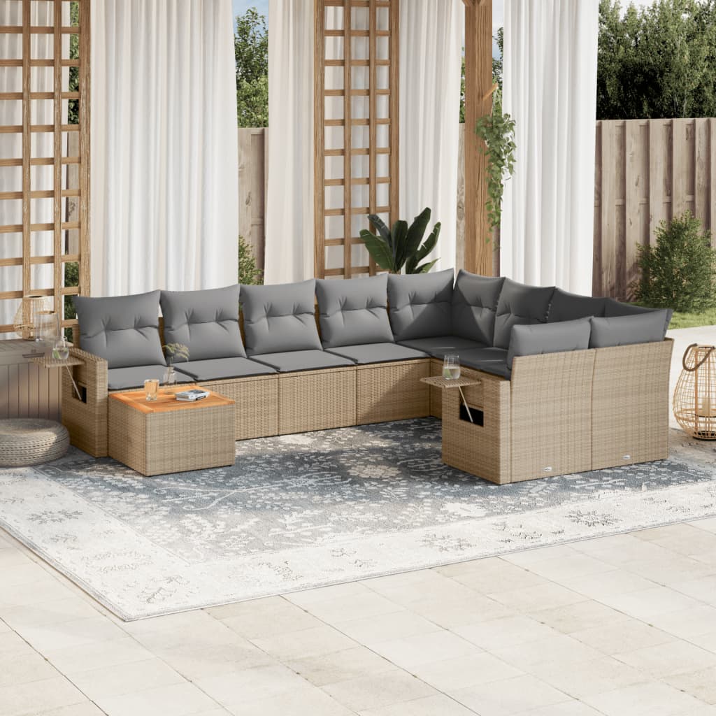 Set Mobilier De Grădină Cu Perne, 10 Piese, , Poliratan