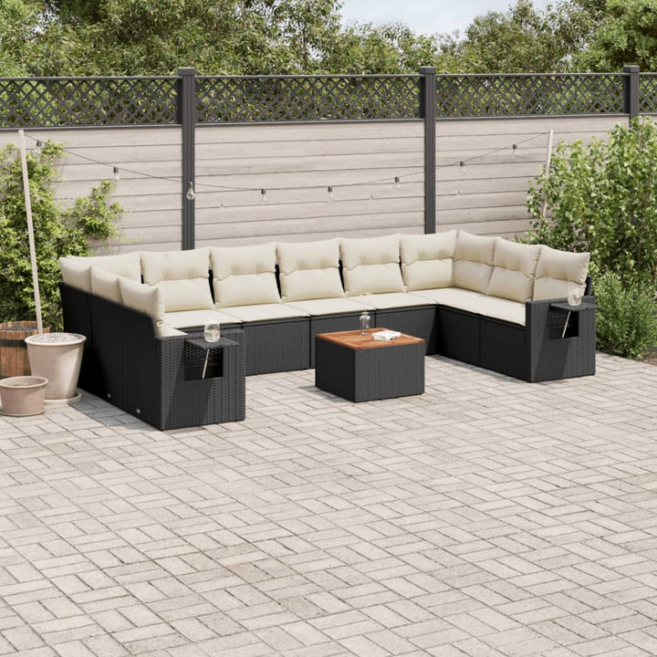Set Canapele De Grădină Cu Perne, 11 Piese, Negru, Poliratan