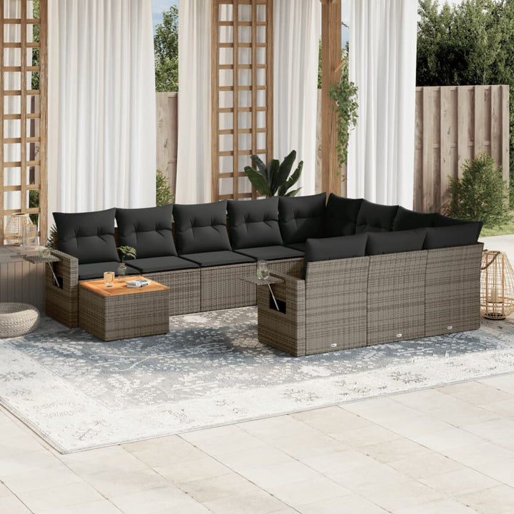 Set Canapele De Grădină Cu Perne, 11 Piese, Negru, Poliratan