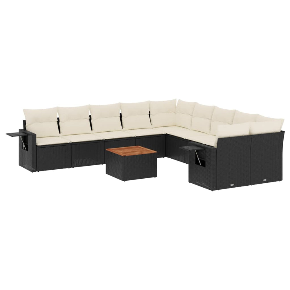 Set Canapele De Grădină Cu Perne, 11 Piese, Negru, Poliratan