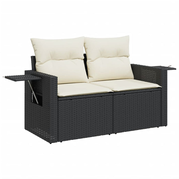 Set Canapele De Grădină Cu Perne, 11 Piese, Negru, Poliratan