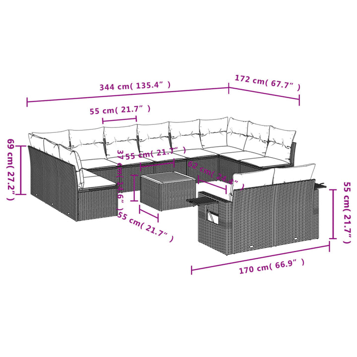 Set Mobilier De Grădină Cu Perne, 13 Piese, , Poliratan