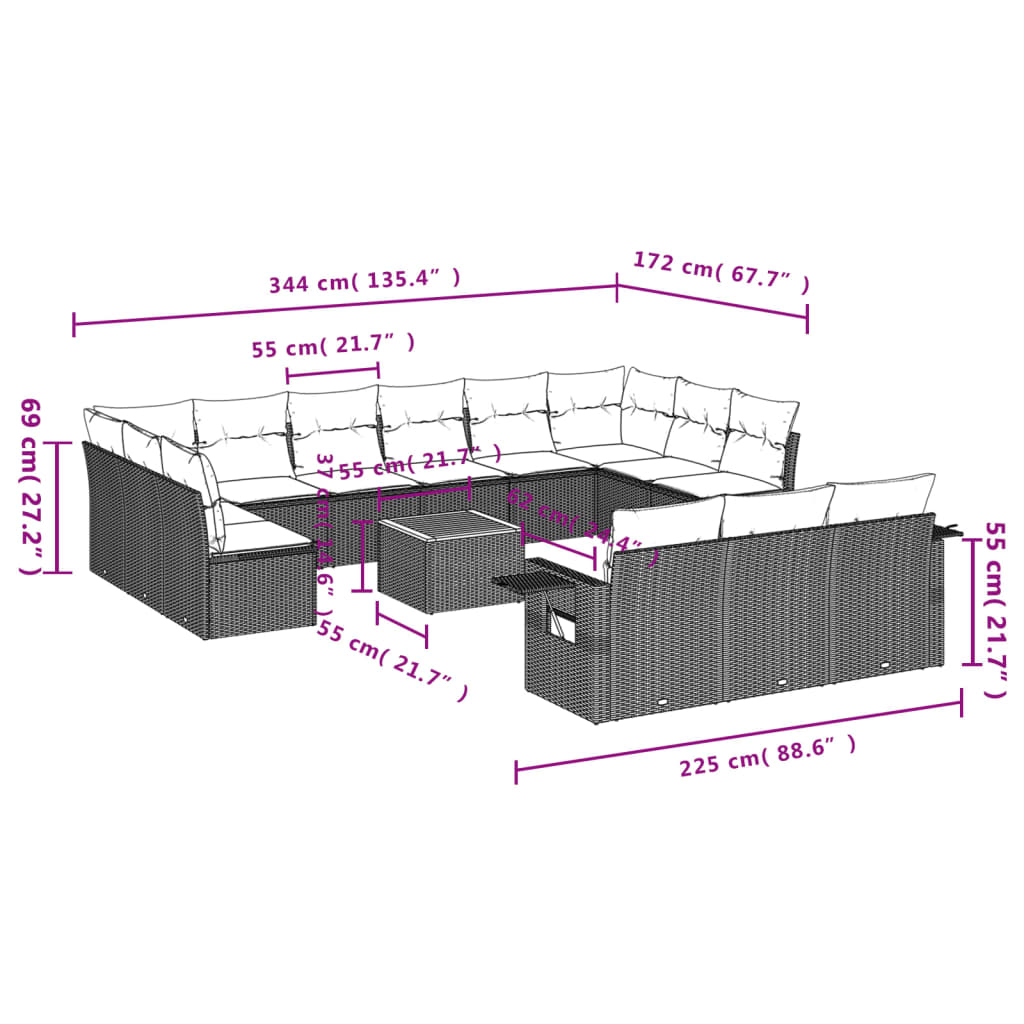 Set Mobilier De Grădină Cu Perne, 14 Piese, , Poliratan