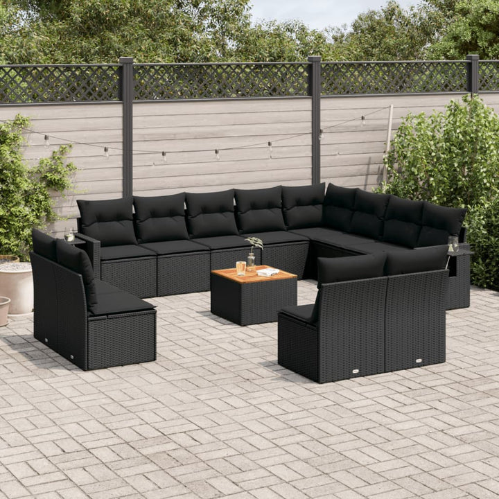 Set Mobilier De Grădină Cu Perne, 13 Piese, Negru, Poliratan