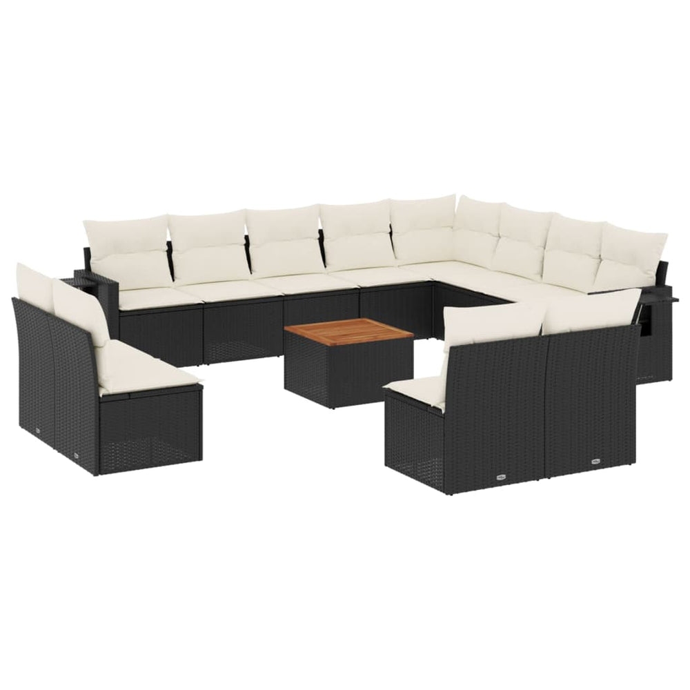Set Mobilier De Grădină Cu Perne, 13 Piese, Negru, Poliratan