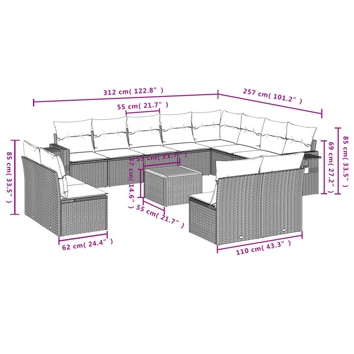 Set Mobilier De Grădină Cu Perne, 13 Piese, Negru, Poliratan