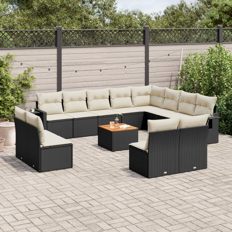 Set Mobilier De Grădină Cu Perne, 13 Piese, Negru, Poliratan