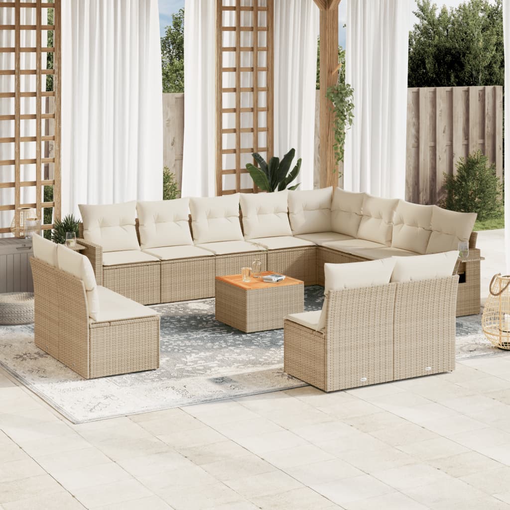 Set Mobilier De Grădină Cu Perne, 13 Piese, Negru, Poliratan