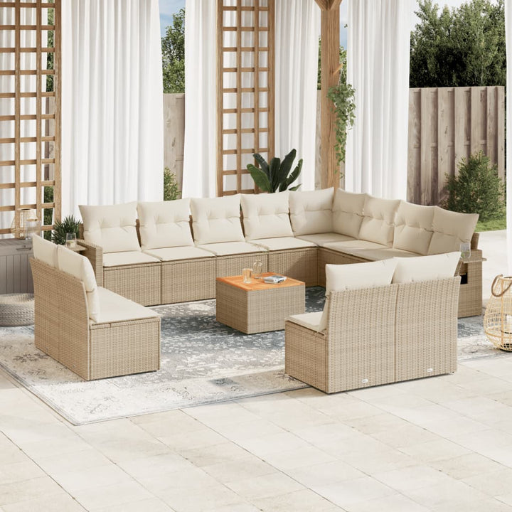 Set Mobilier De Grădină Cu Perne, 13 Piese, Negru, Poliratan
