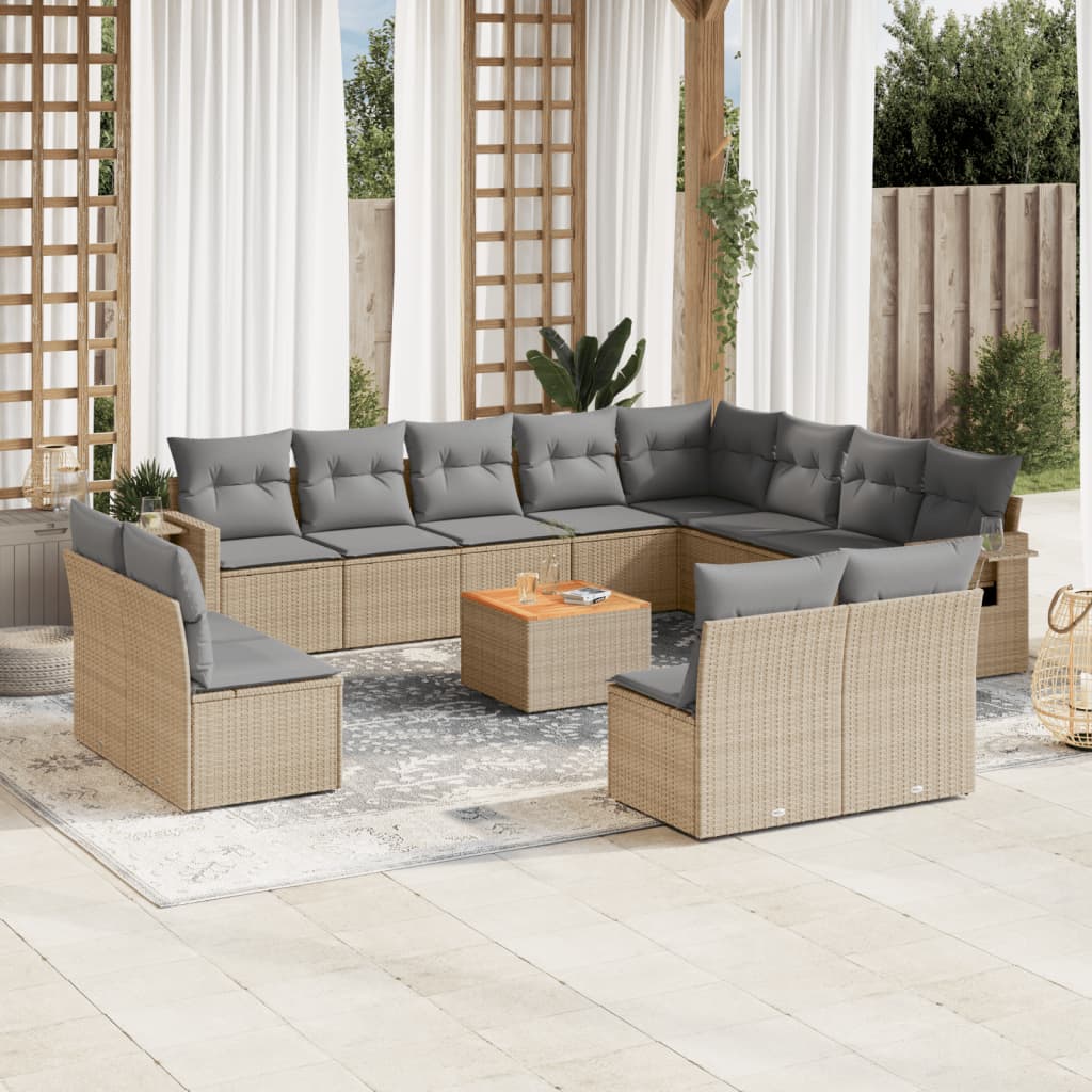 Set Mobilier De Grădină Cu Perne, 13 Piese, Negru, Poliratan