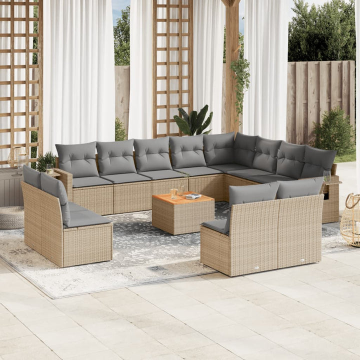 Set Mobilier De Grădină Cu Perne, 13 Piese, Negru, Poliratan