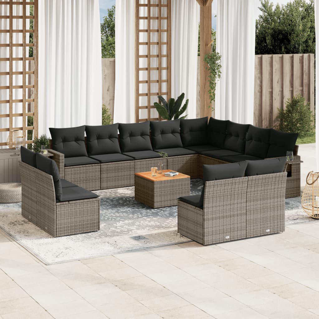 Set Mobilier De Grădină Cu Perne, 13 Piese, Negru, Poliratan