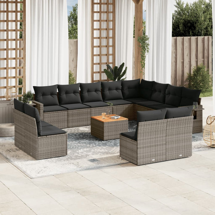 Set Mobilier De Grădină Cu Perne, 13 Piese, Negru, Poliratan