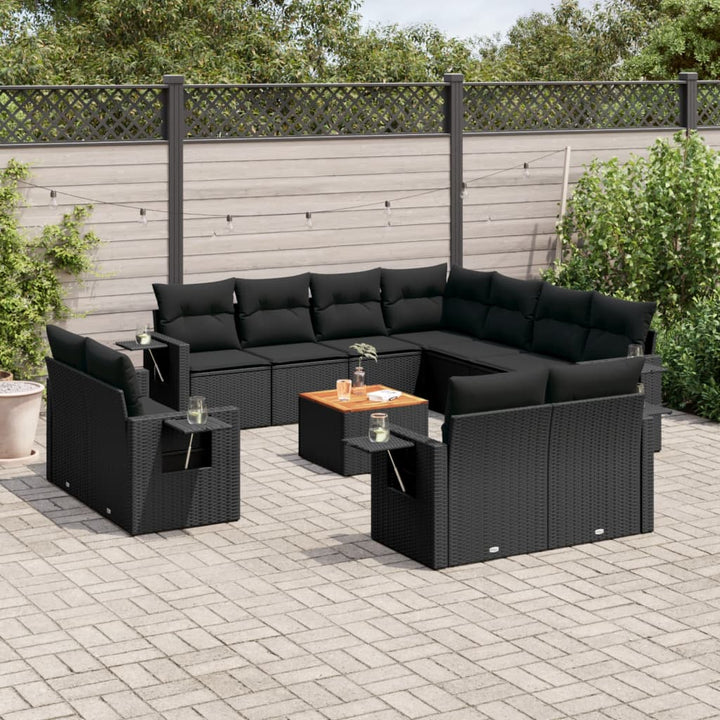 Set Canapele De Grădină, 12 Piese, Cu Perne, Negru, Poliratan