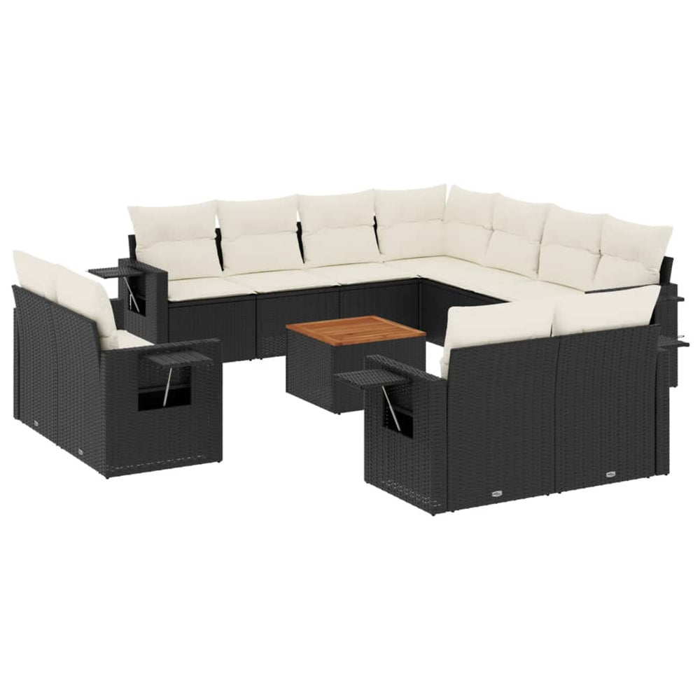 Set Canapele De Grădină, 12 Piese, Cu Perne, Negru, Poliratan