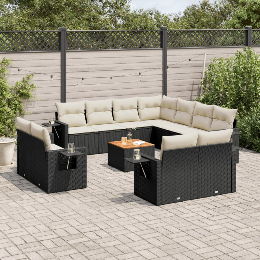 Set Canapele De Grădină, 12 Piese, Cu Perne, Negru, Poliratan