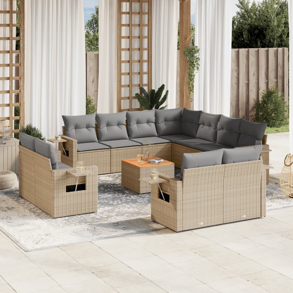 Set Canapele De Grădină, 12 Piese, Cu Perne, Negru, Poliratan