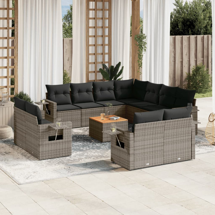 Set Canapele De Grădină, 12 Piese, Cu Perne, Negru, Poliratan