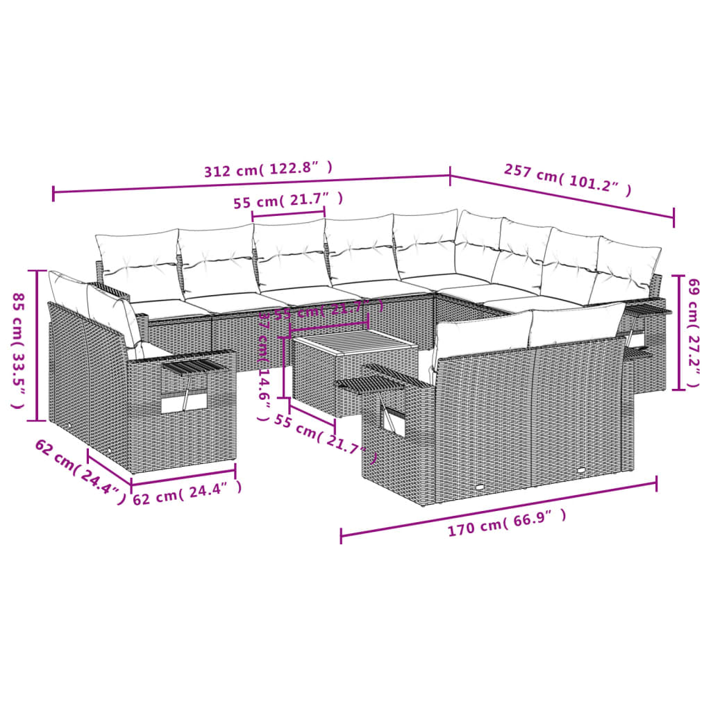 Set Mobilier De Grădină Cu Perne, 13 Piese, , Poliratan