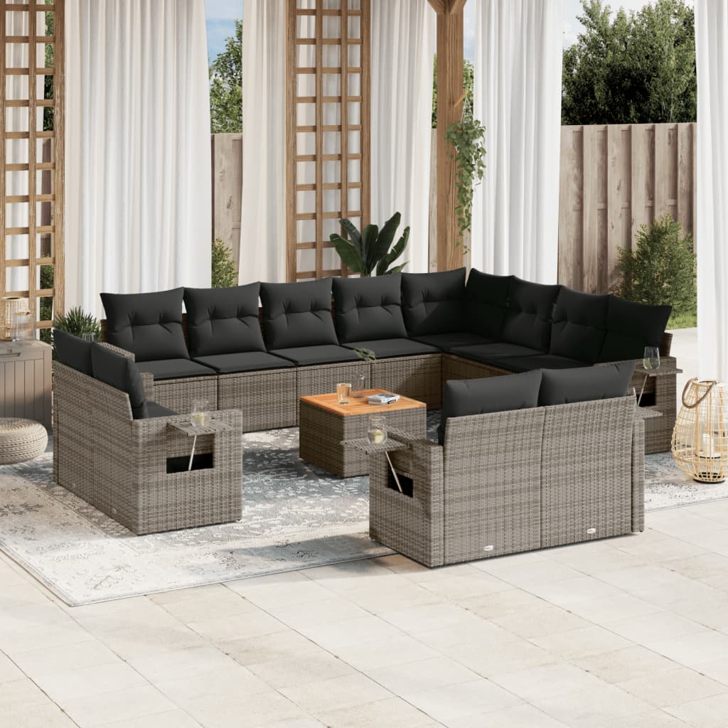 Set Mobilier De Grădină Cu Perne, 13 Piese, , Poliratan