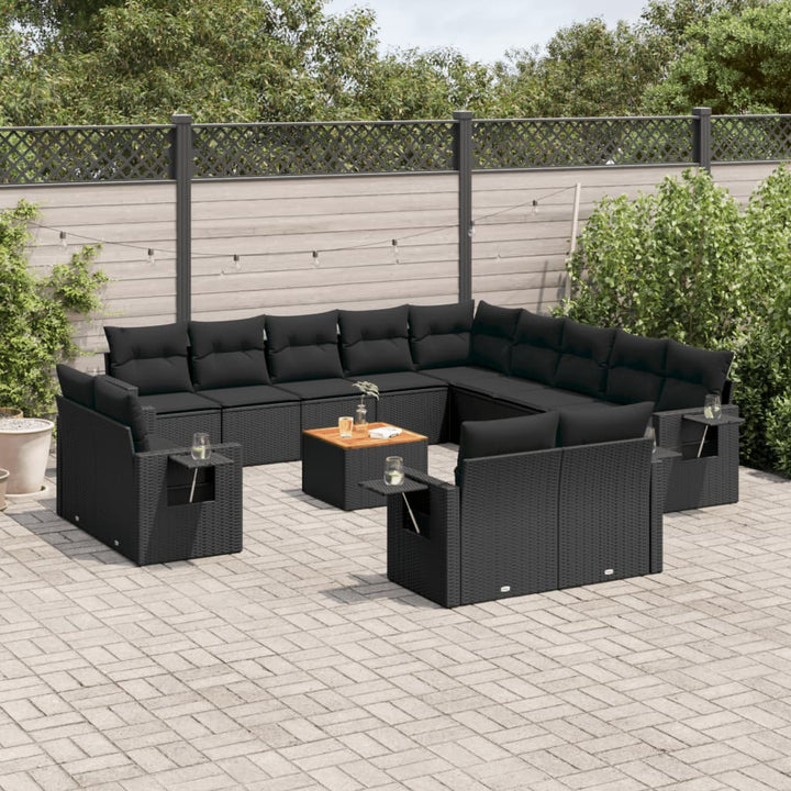 Set Mobilier De Grădină Cu Perne, 14 Piese, Negru, Poliratan