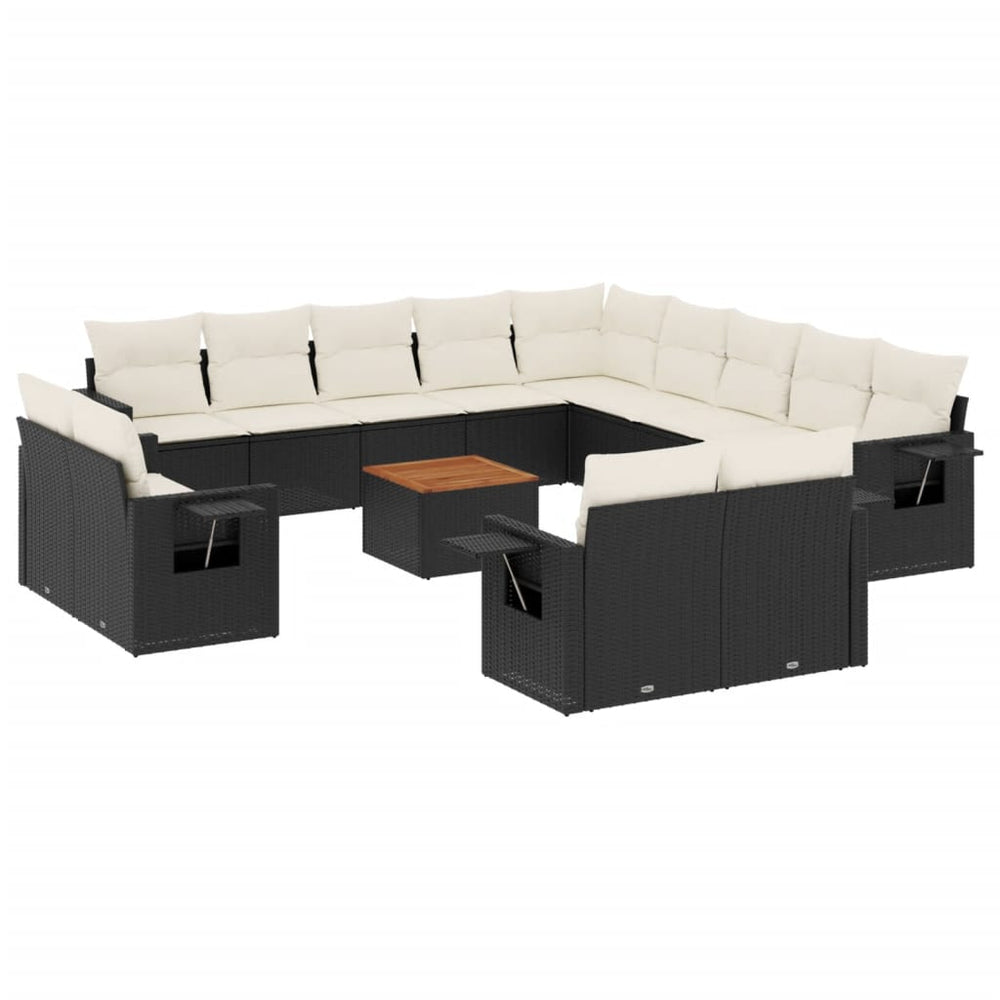 Set Mobilier De Grădină Cu Perne, 14 Piese, Negru, Poliratan