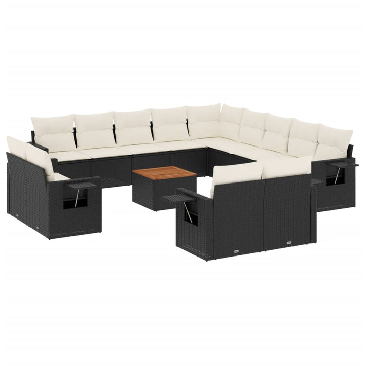 Set Mobilier De Grădină Cu Perne, 14 Piese, Negru, Poliratan