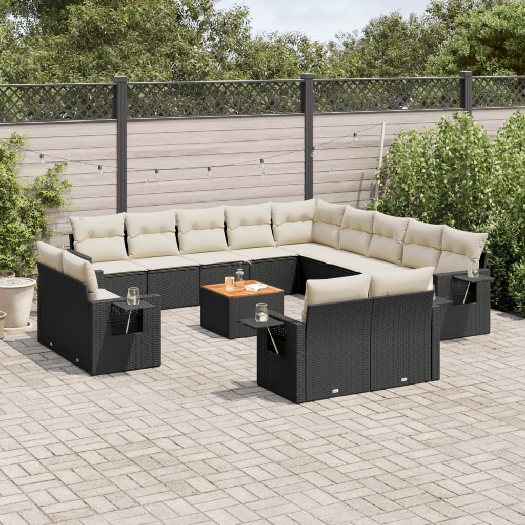 Set Mobilier De Grădină Cu Perne, 14 Piese, Negru, Poliratan