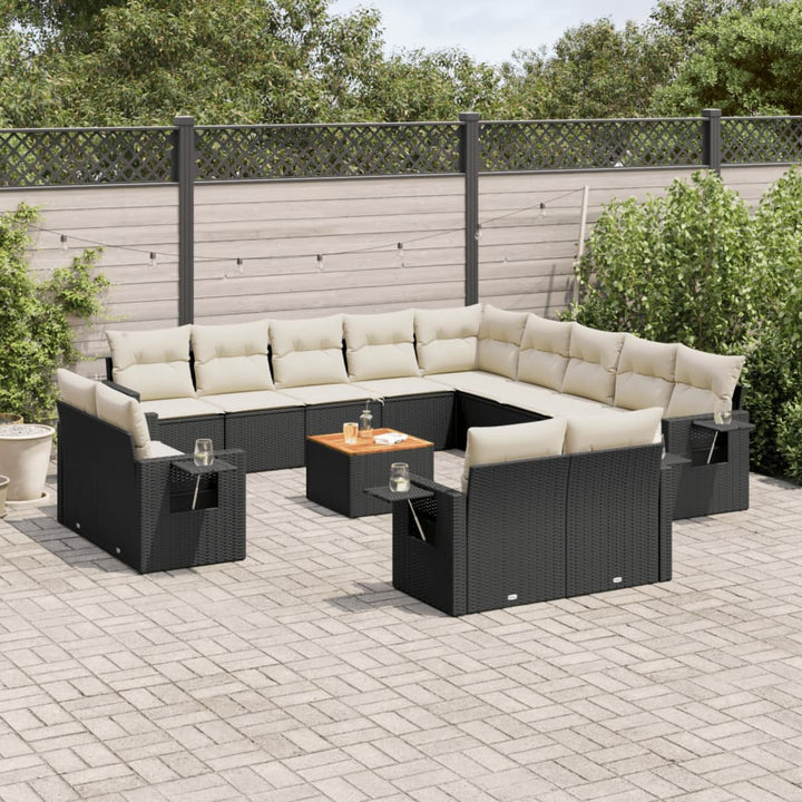 Set Mobilier De Grădină Cu Perne, 14 Piese, Negru, Poliratan