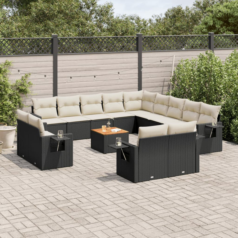 Set Mobilier De Grădină Cu Perne, 14 Piese, Negru, Poliratan