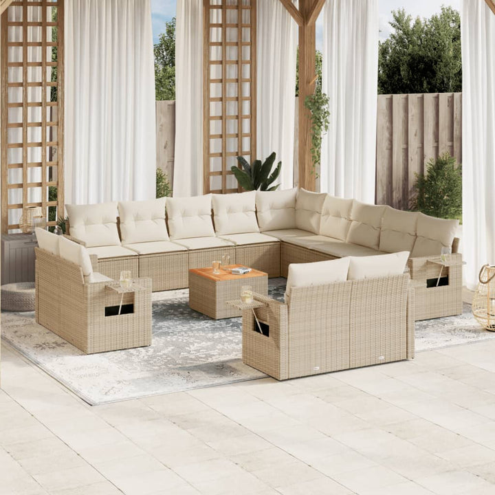 Set Mobilier De Grădină Cu Perne, 14 Piese, Negru, Poliratan