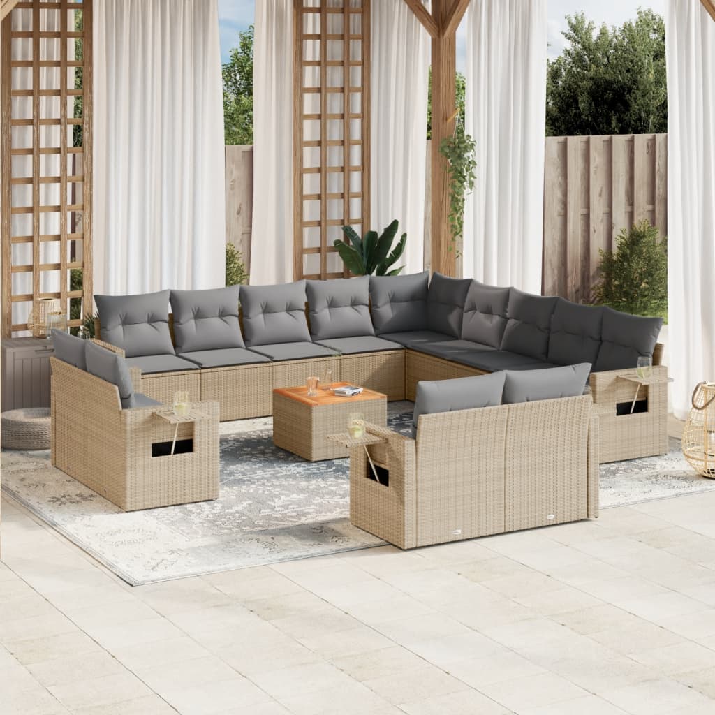 Set Mobilier De Grădină Cu Perne, 14 Piese, Negru, Poliratan