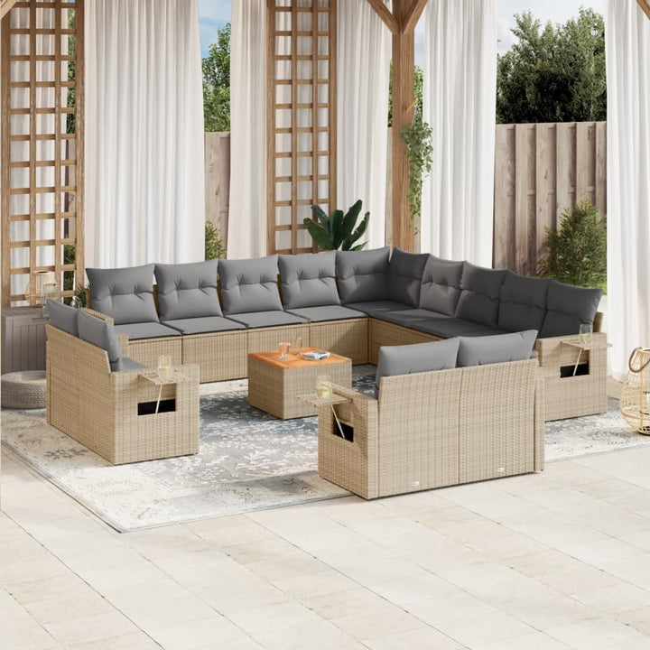 Set Mobilier De Grădină Cu Perne, 14 Piese, Negru, Poliratan