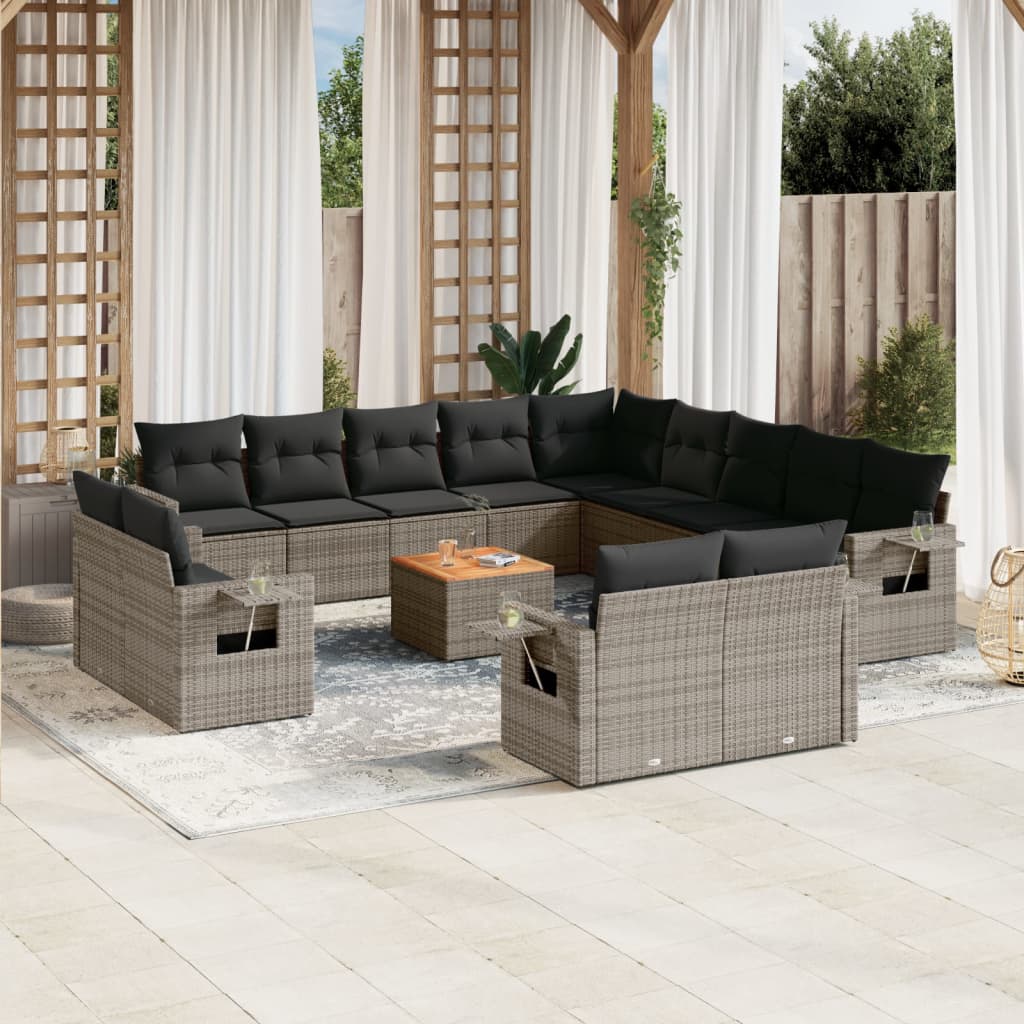 Set Mobilier De Grădină Cu Perne, 14 Piese, Negru, Poliratan