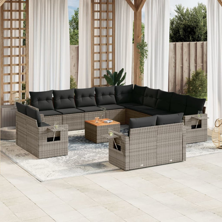Set Mobilier De Grădină Cu Perne, 14 Piese, Negru, Poliratan