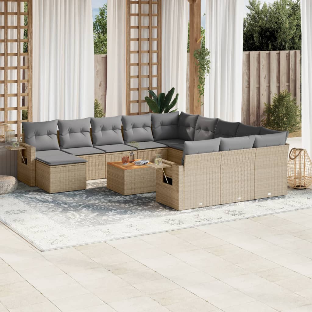 Set Mobilier De Grădină Cu Perne, 13 Piese, , Poliratan
