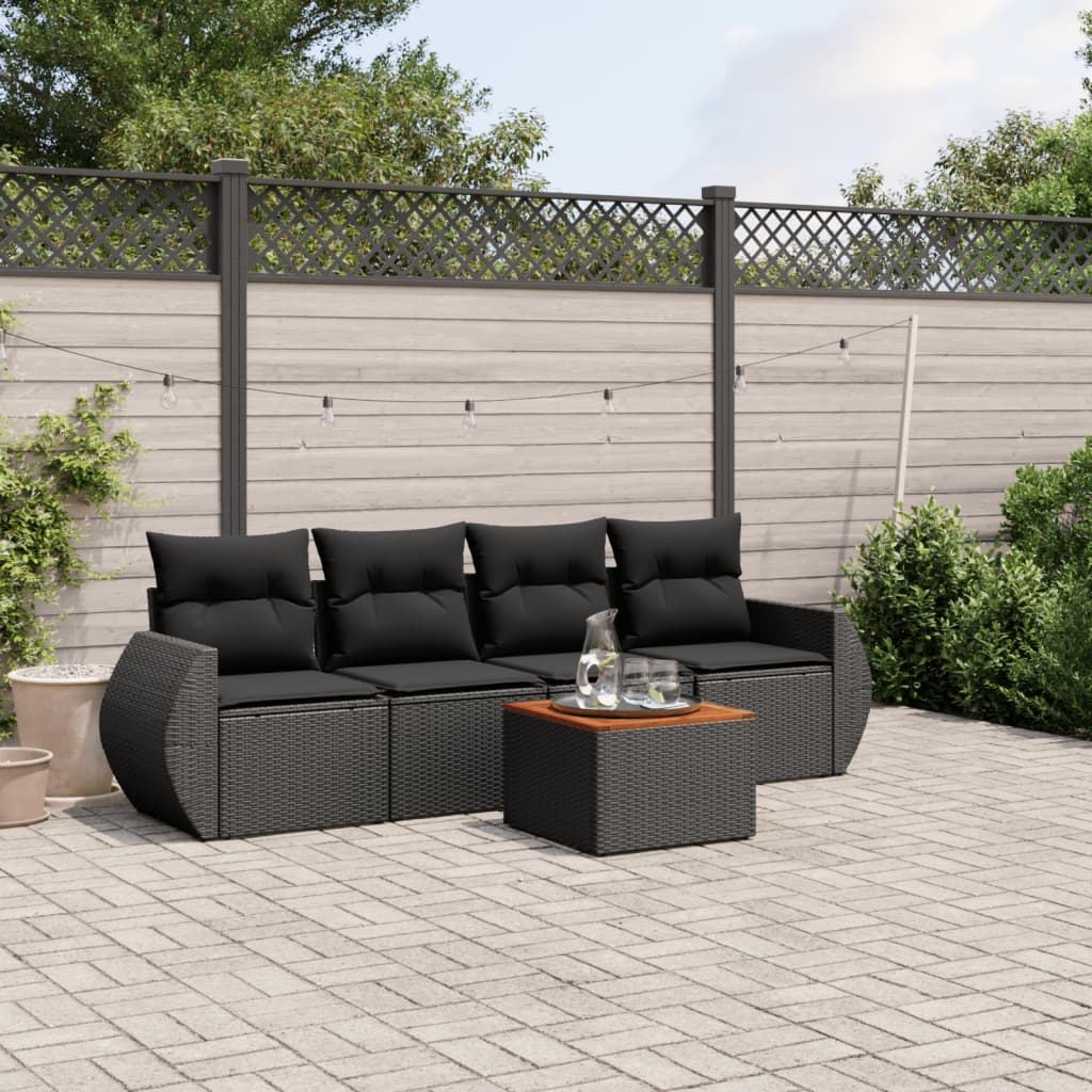 Set Canapea De Grădină Cu Perne, 5 Piese, , Poliratan