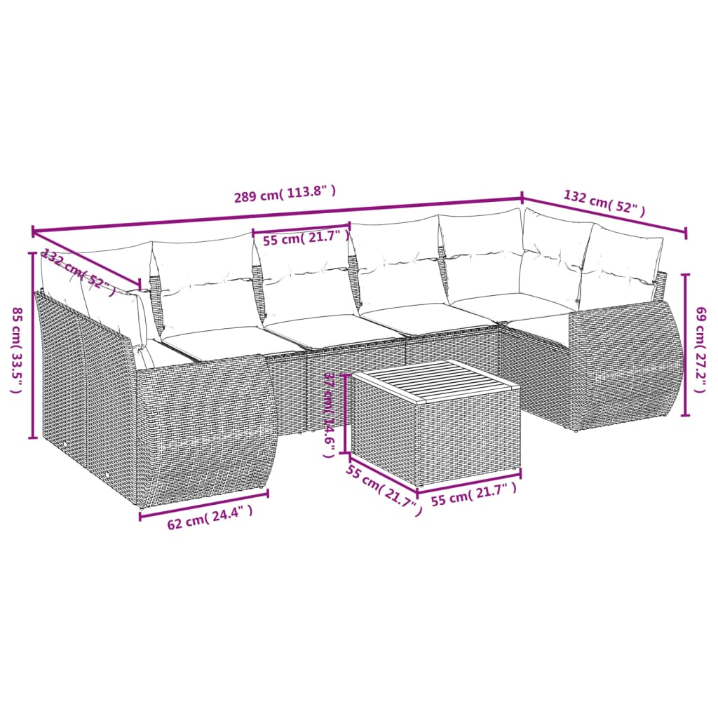 Set Mobilier De Grădină Cu Perne, 8 Piese, , Poliratan