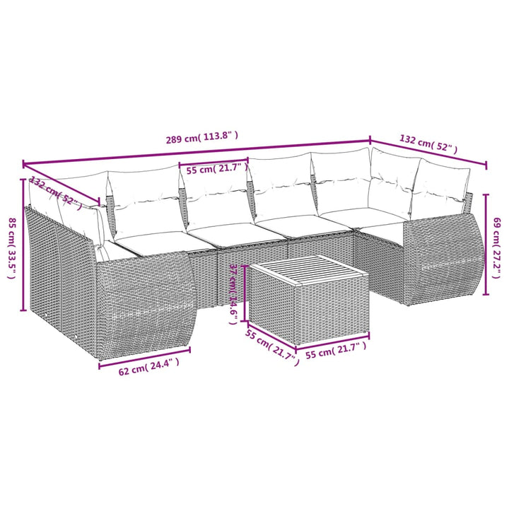 Set Mobilier De Grădină Cu Perne, 8 Piese, , Poliratan