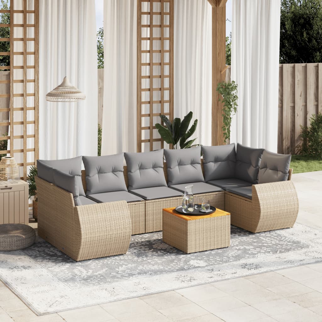 Set Mobilier De Grădină Cu Perne, 8 Piese, , Poliratan