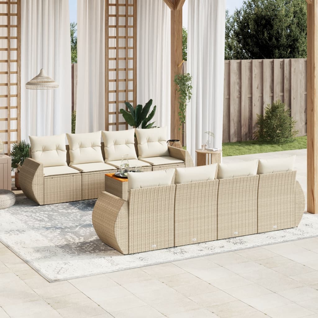 Set Mobilier De Grădină Cu Perne, 9 Piese, , Poliratan