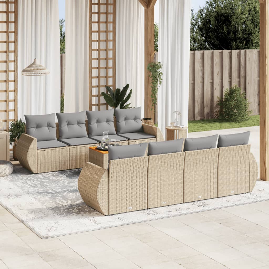 Set Mobilier De Grădină Cu Perne, 9 Piese, , Poliratan