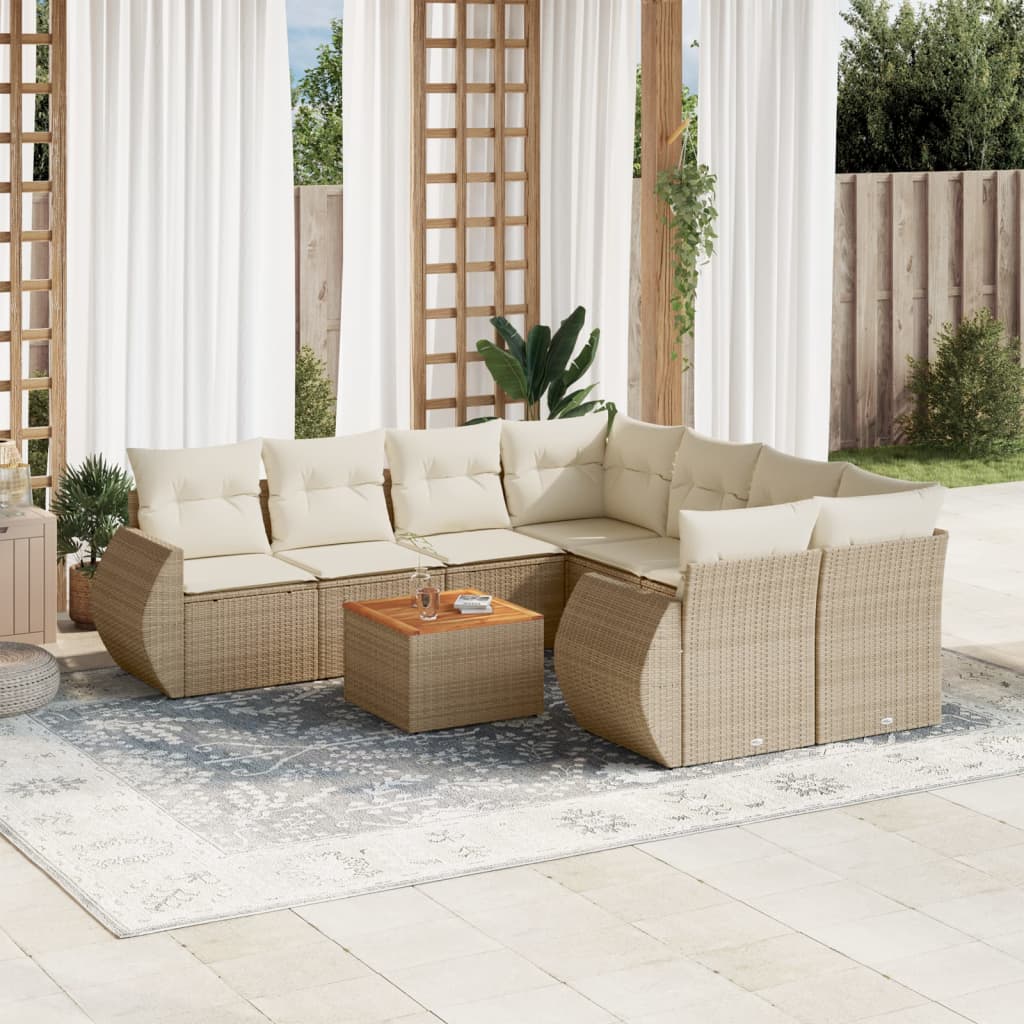 Set Mobilier De Grădină Cu Perne, 9 Piese, , Poliratan