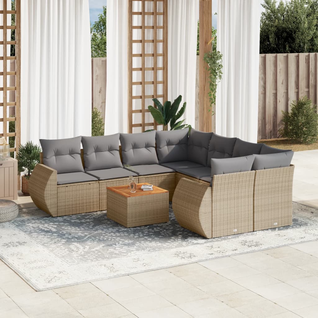 Set Mobilier De Grădină Cu Perne, 9 Piese, , Poliratan