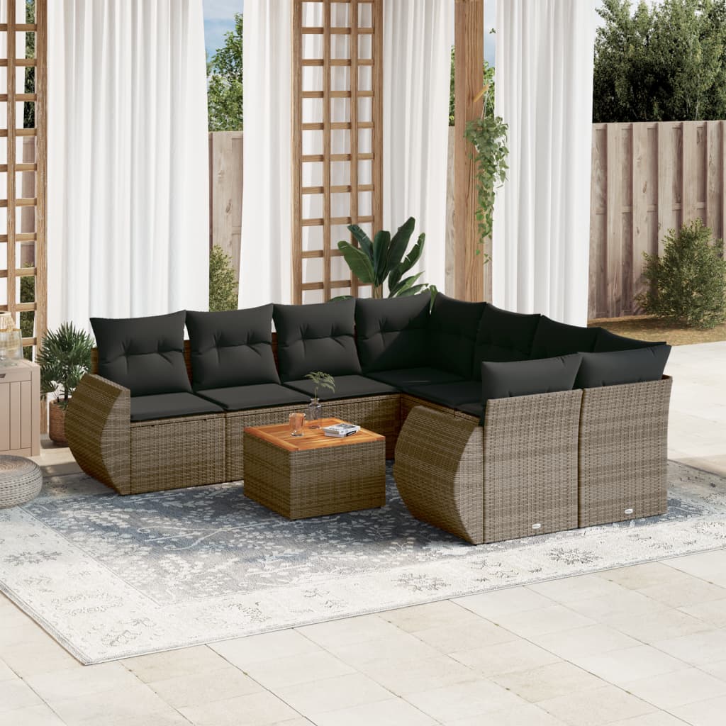 Set Mobilier De Grădină Cu Perne, 9 Piese, , Poliratan