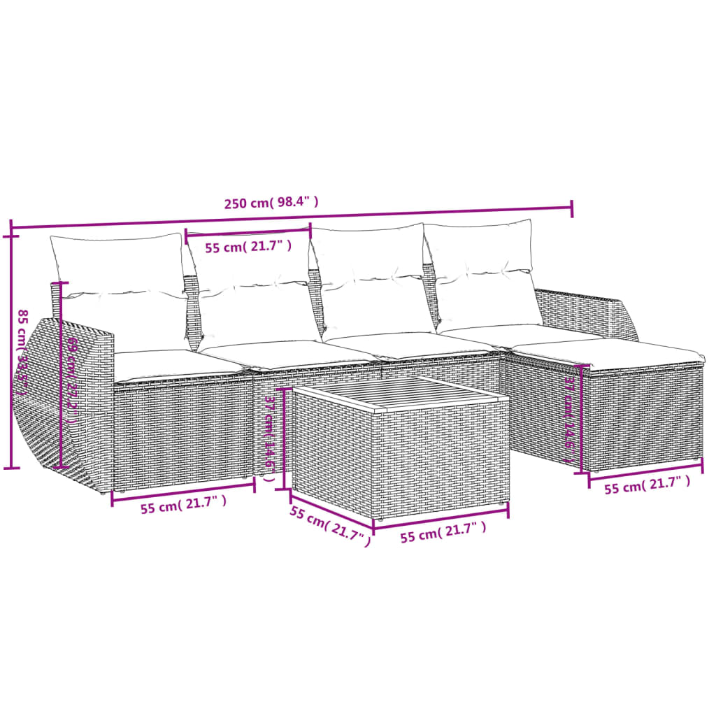 Set Mobilier De Grădină Cu Perne, 6 Piese, , Poliratan