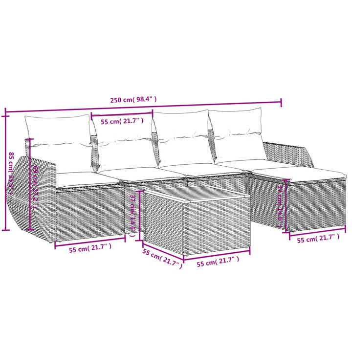 Set Mobilier De Grădină Cu Perne, 6 Piese, , Poliratan