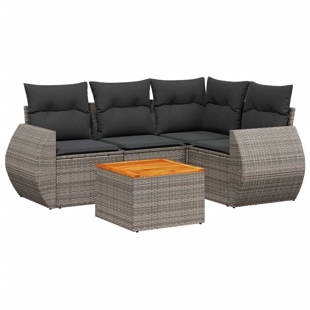 Set Canapea De Grădină Cu Perne, 5 Piese, , Poliratan