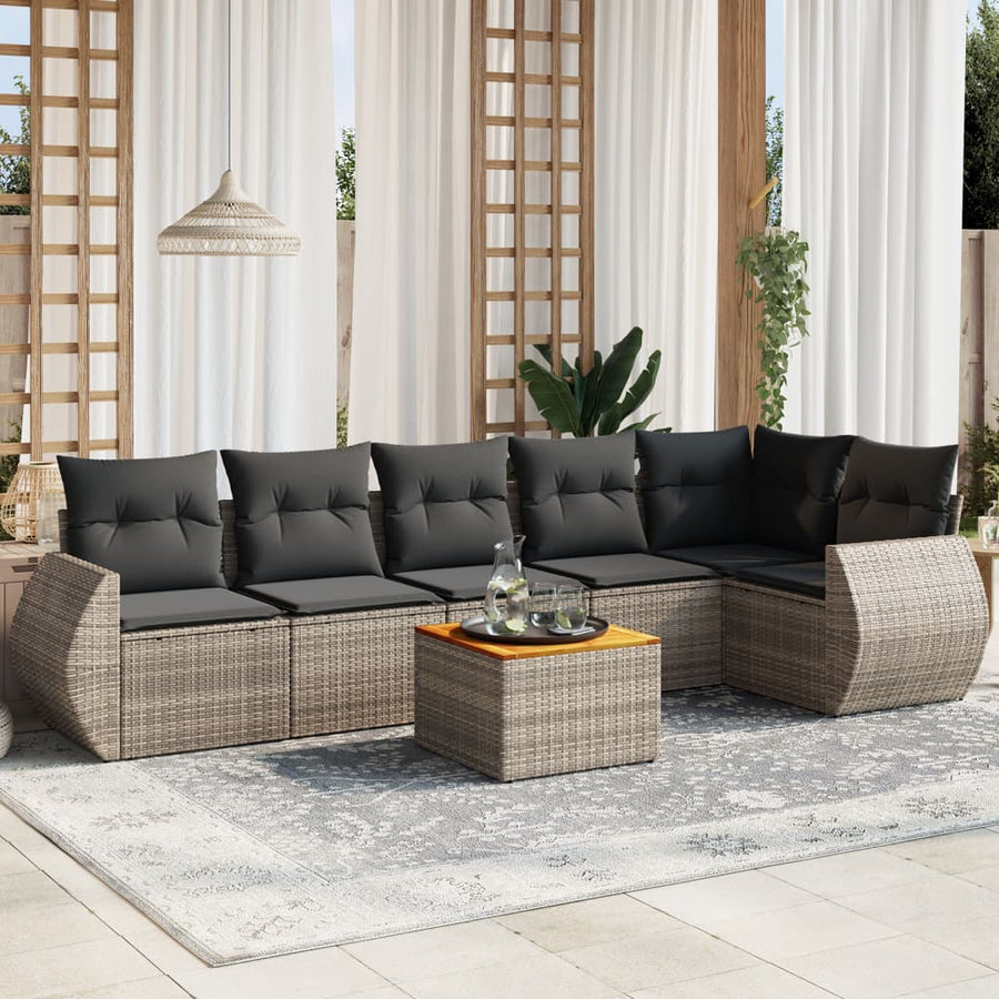 Set Canapele De Grădină, 7 Piese, Cu Perne, , Poliratan